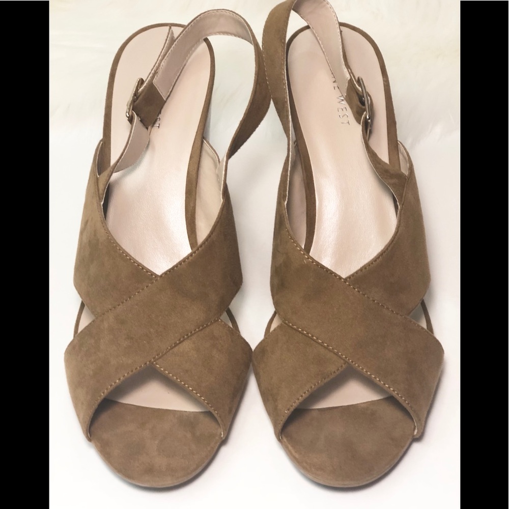 Nine West Tan Suede Strap Slingback Buckle Sandals